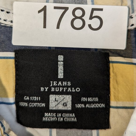 i‎ Jeans by Buffalo* Men's Short Sleeve Button Down Curved Hem Shirt~ Size Large - Picture 3 of 12